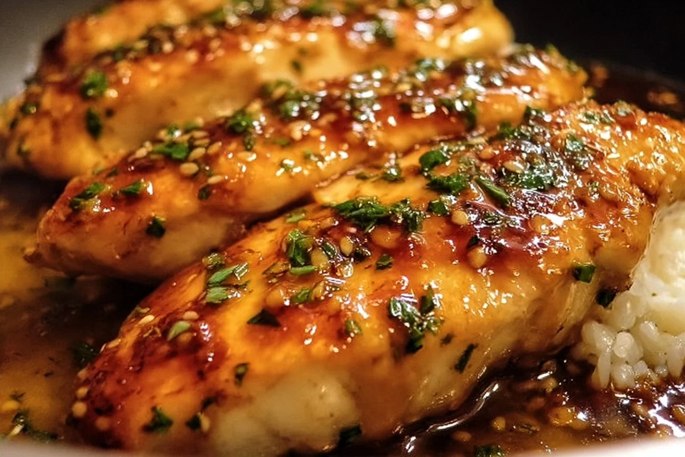 Delicious Honey Garlic Chicken Breasts recipe served with vegetables