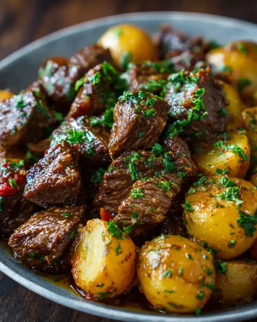 Crockpot Garlic Butter Beef Bites with Potatoes