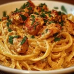 Cowboy Butter Chicken Linguine with creamy sauce and tender chicken on a plate.