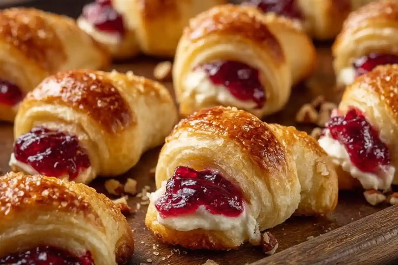 Delicious cranberry cream cheese crescent bites on a festive platter