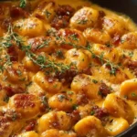 smooth butternut squash gnocchi dish served in a deep pan