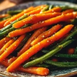 Honey glazed carrots and green beans served in a bowl