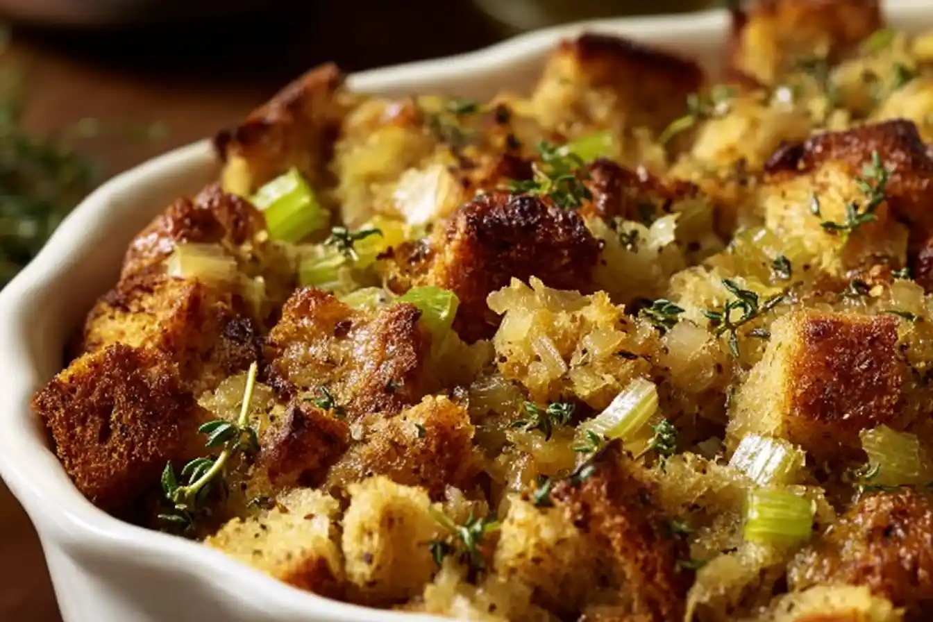 Delicious Thanksgiving stuffing made using Grandma’s special recipe