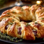 A delicious Turkey Cranberry Crescent Ring served on a plate.