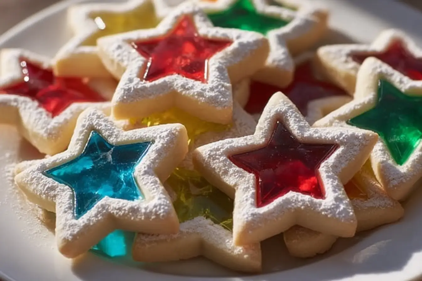Vibrant stained glass cookies showcasing a variety of colors and shapes