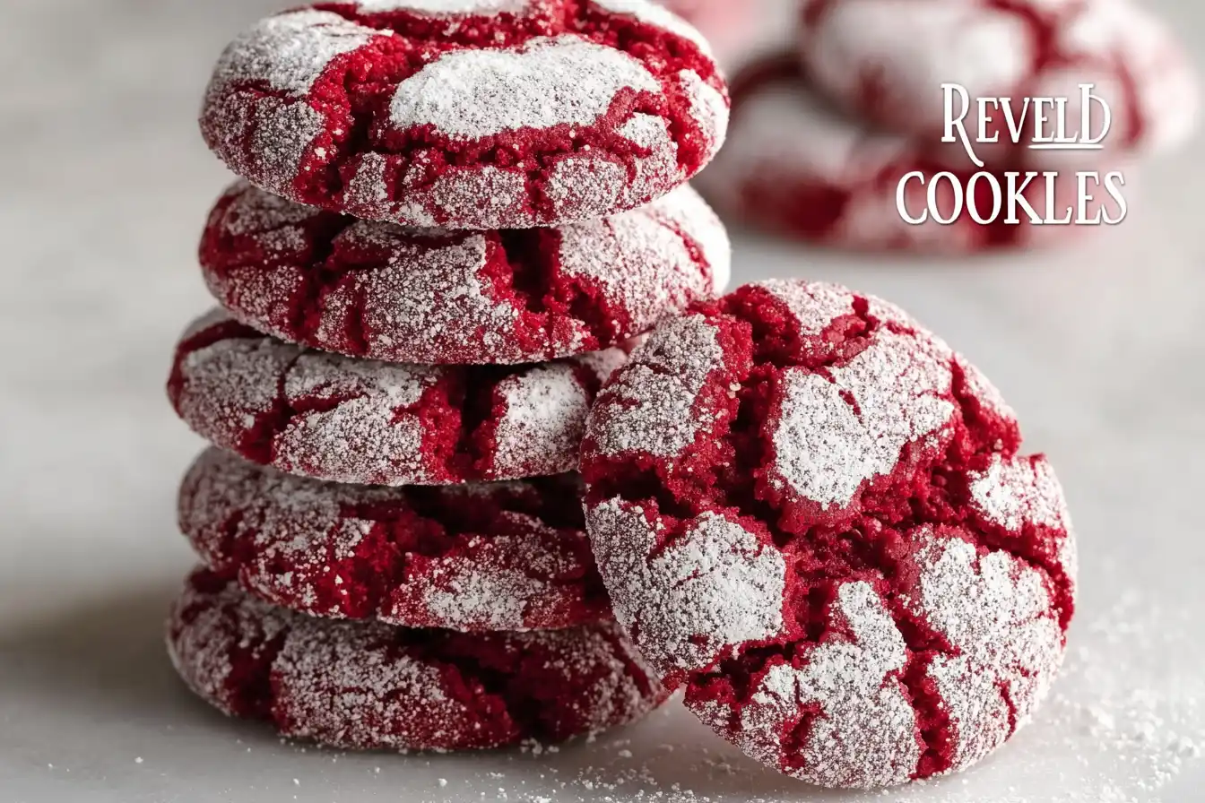 Delicious Red Velvet Crinkle Cookies with a powdered sugar coating