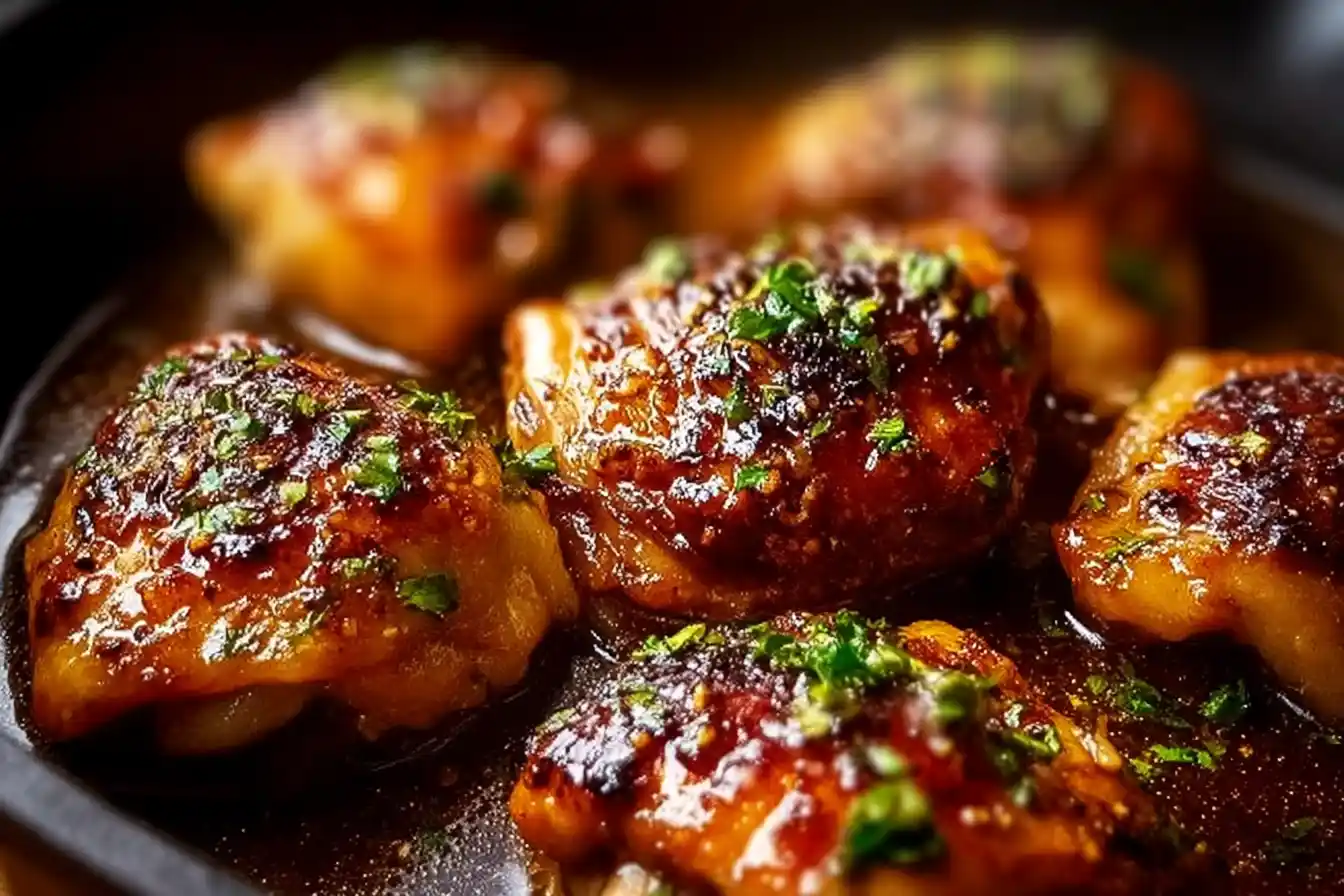 Delicious Honey Garlic Chicken Thighs with a sweet and savory glaze