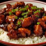 Delicious home-cooked bourbon chicken served in a bowl