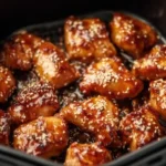Delicious air fryer teriyaki chicken recipe with glazed sauce and garnish.