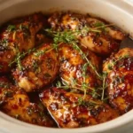 Crockpot honey garlic chicken served with vegetables on a plate