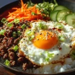 Delicious Korean Ground Beef Bowl with rice and vegetables