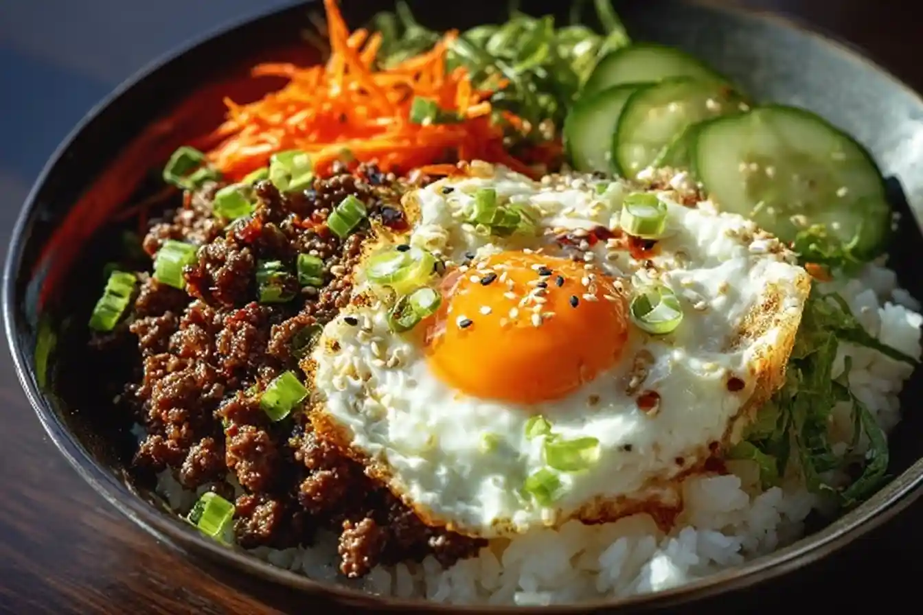 Delicious Korean Ground Beef Bowl with rice and vegetables