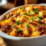 Delicious Hobo Casserole served in a rustic dish with vibrant vegetables and meat