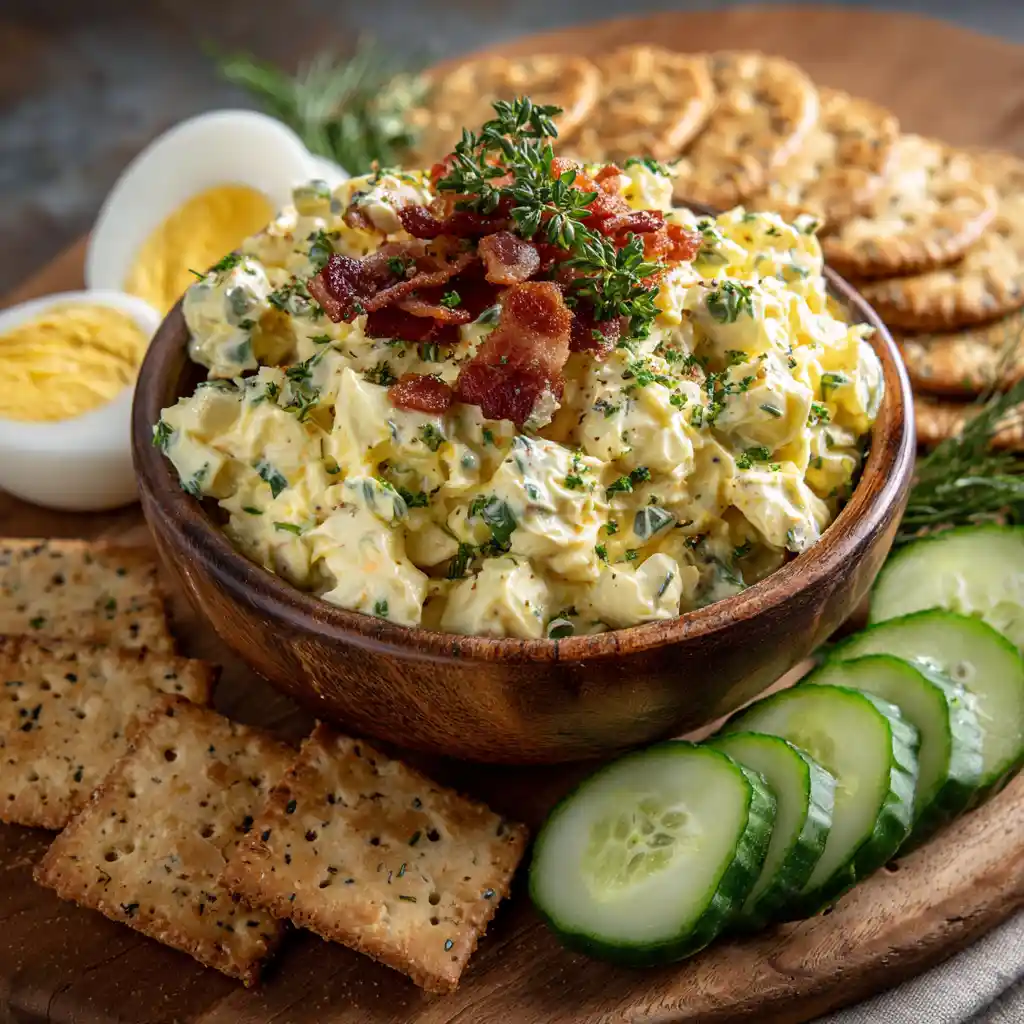 Egg salad snack board with toppings