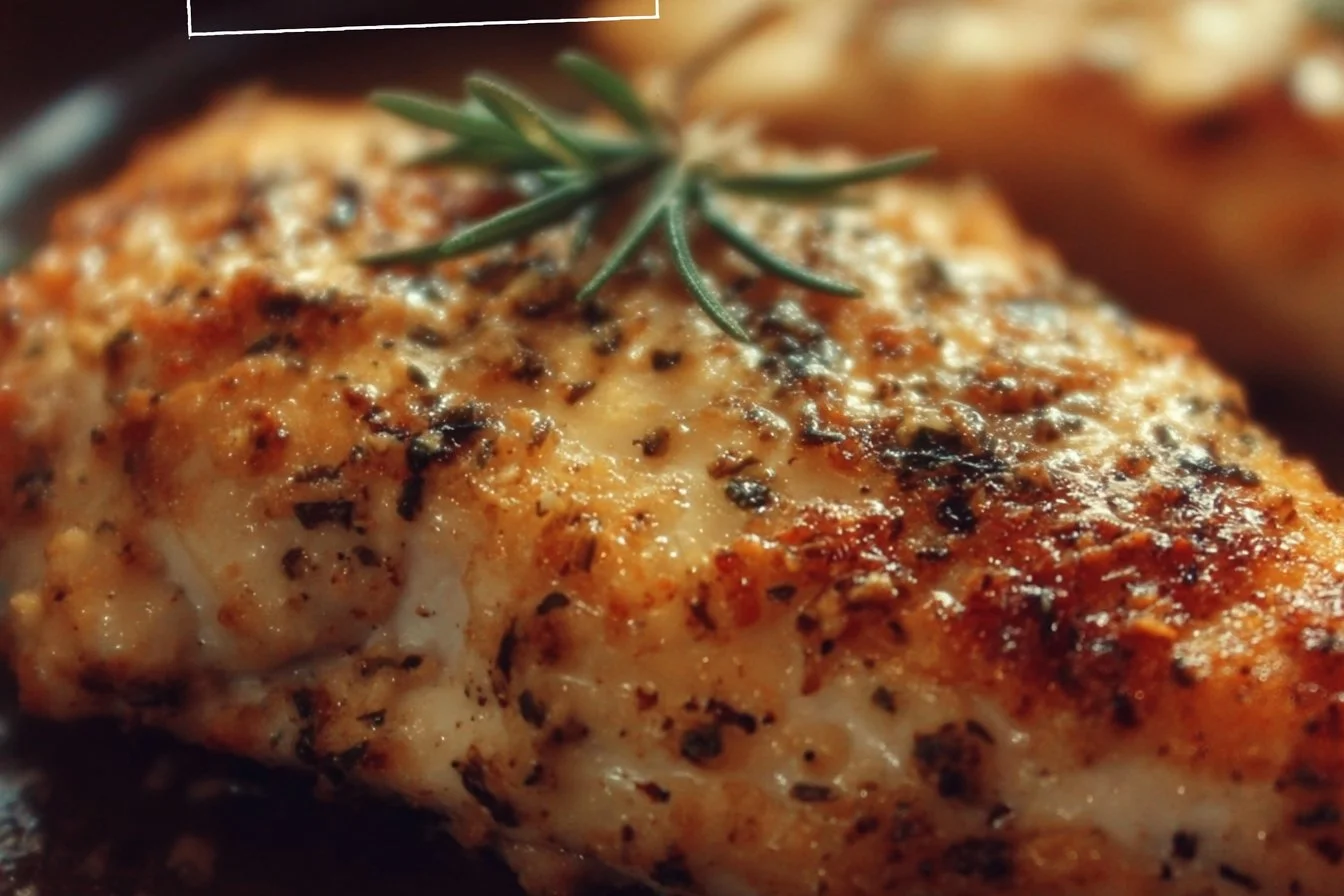 Juicy melt in your mouth chicken breast served on a plate with herbs