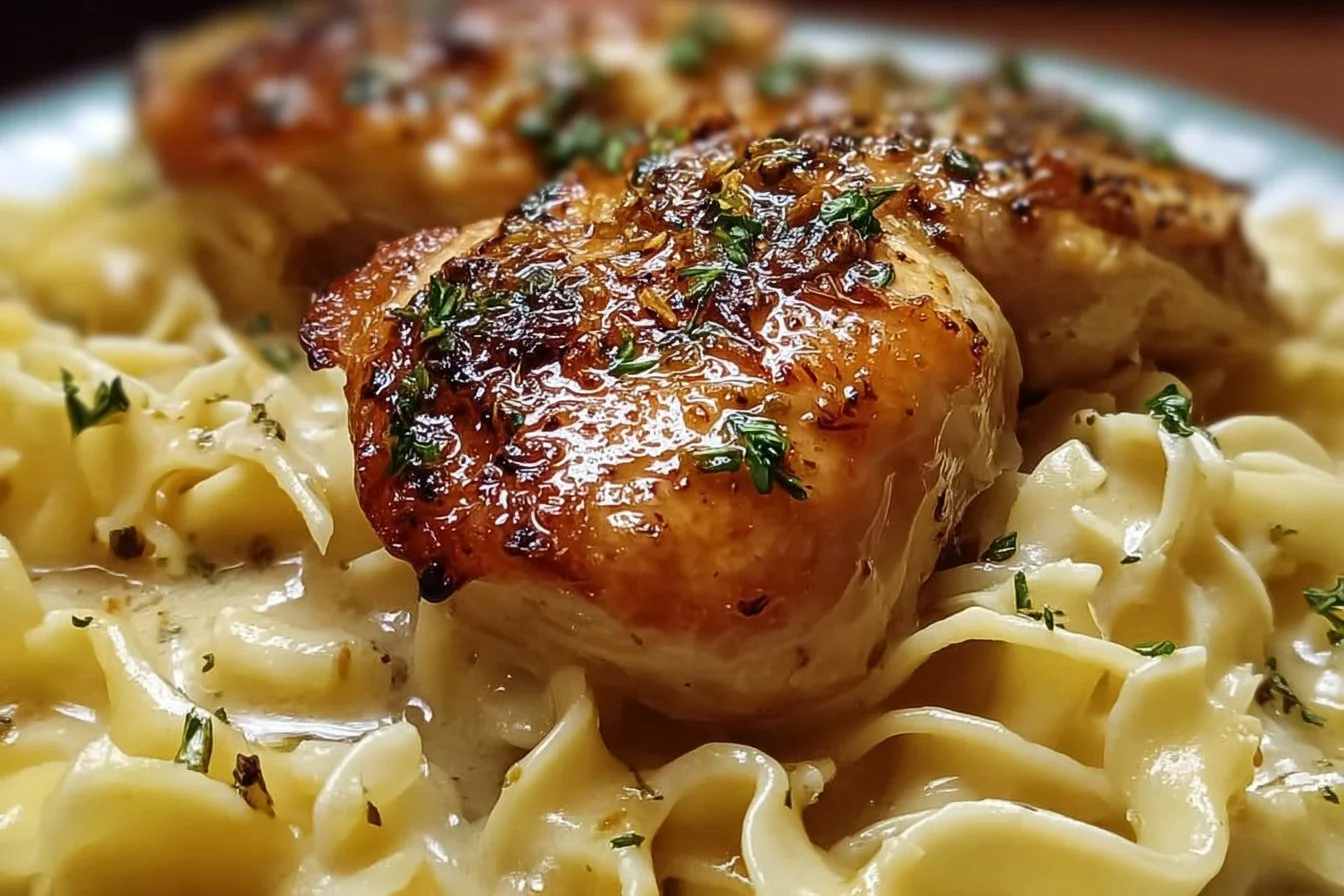 One-Pan Chicken with Buttered Noodles served in a bowl