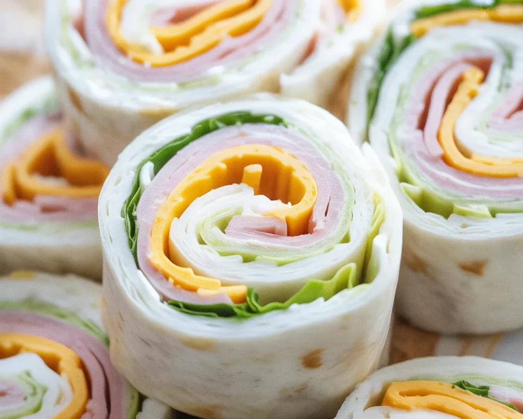 Delicious Turkey Roll-Ups with cream cheese and cheddar cheese for a tasty snack.