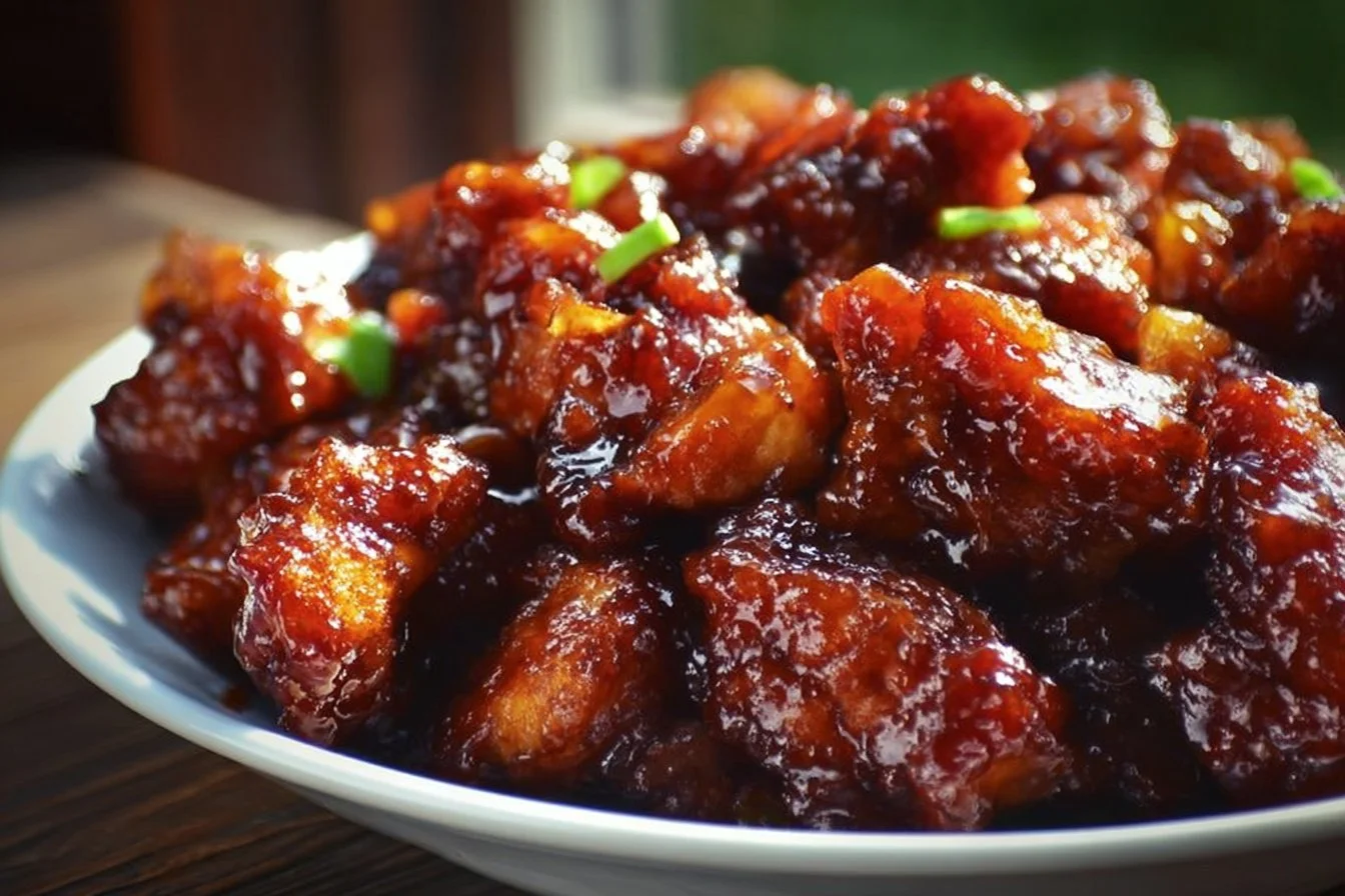 Sticky Honey Chicken dish served with a side of vegetables