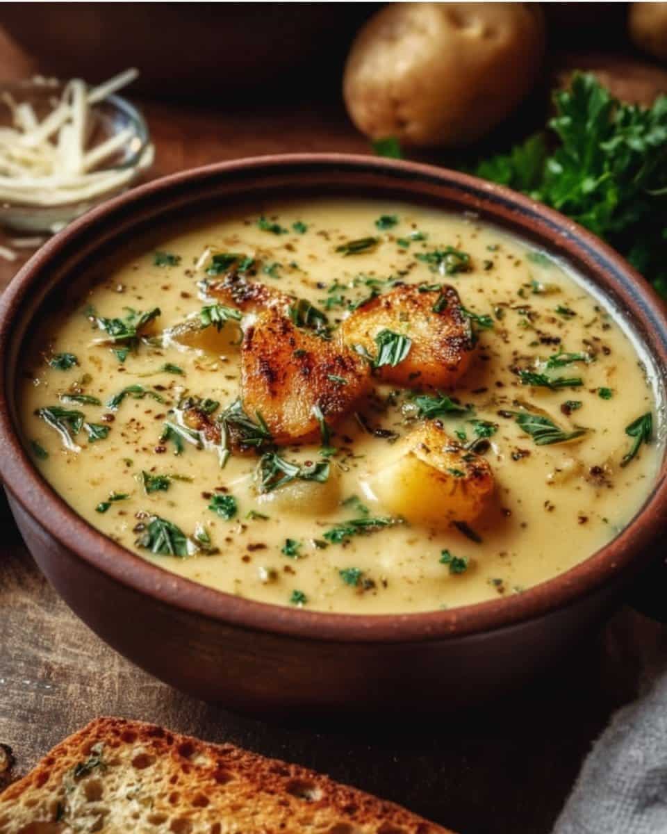 Hearty Cheddar Garlic Herb Potato Soup Recipe