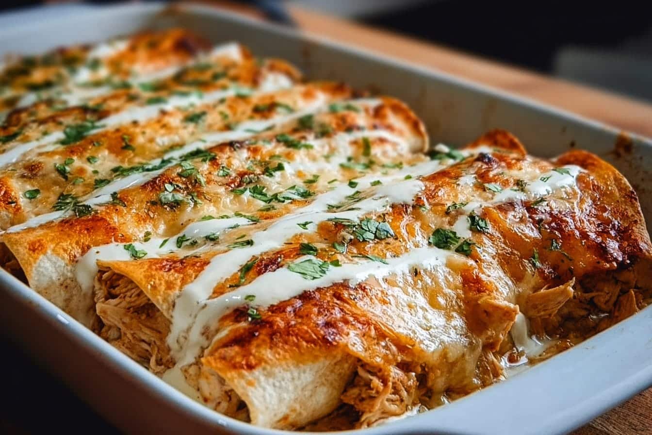 38g Protein Chicken Enchiladas with Dreamy White Sauce