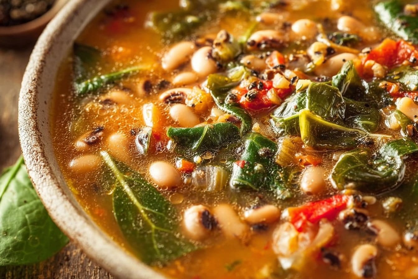 Smoky Black Eyed Pea Soup with Collard Greens