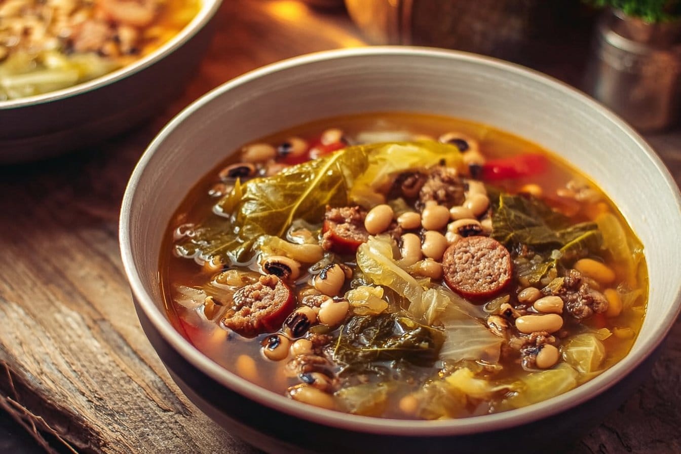 Cabbage, Black Eyed Pea, and Sausage Soup
