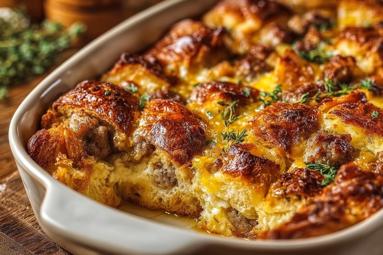 Cozy Sausage Croissant Breakfast Casserole