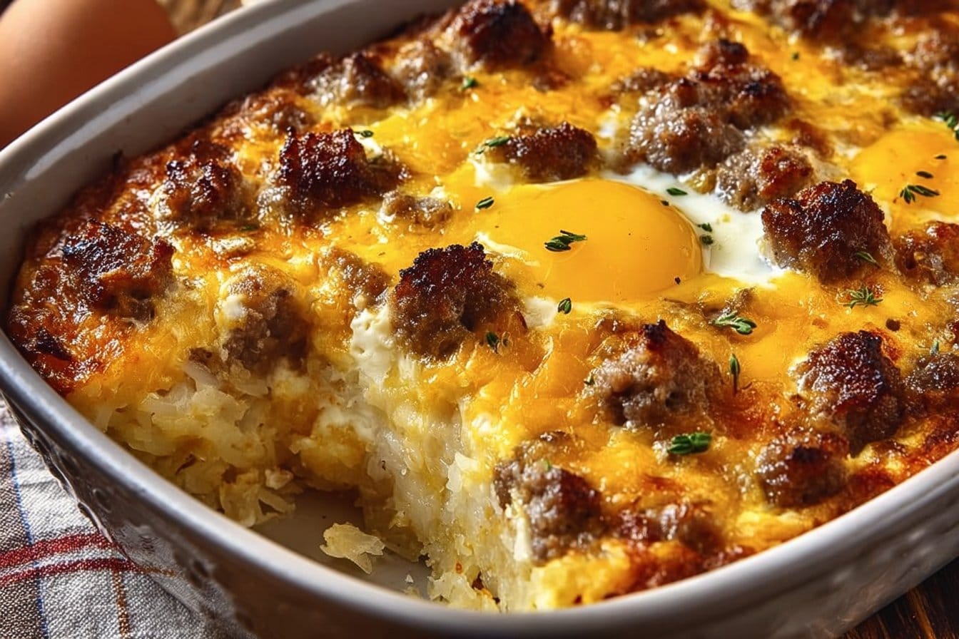 Sausage, Egg, and Cream Cheese Hashbrown Casserole