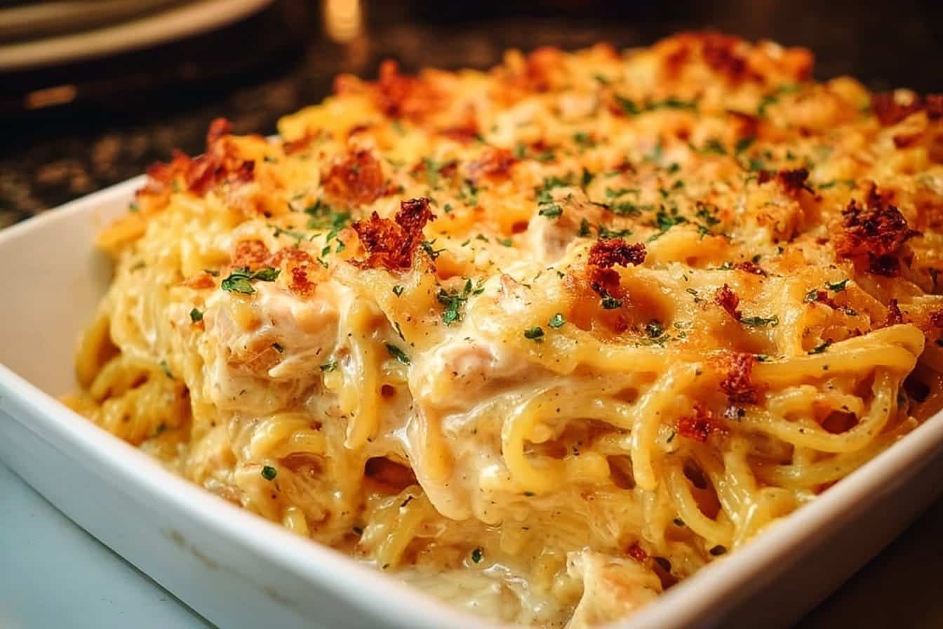 Spicy Southern Cheesy Chicken Spaghetti Casserole