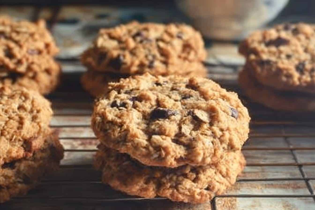 Chewy and Plump Oatmeal Peanut Butter Chocolate Chip Cookies
