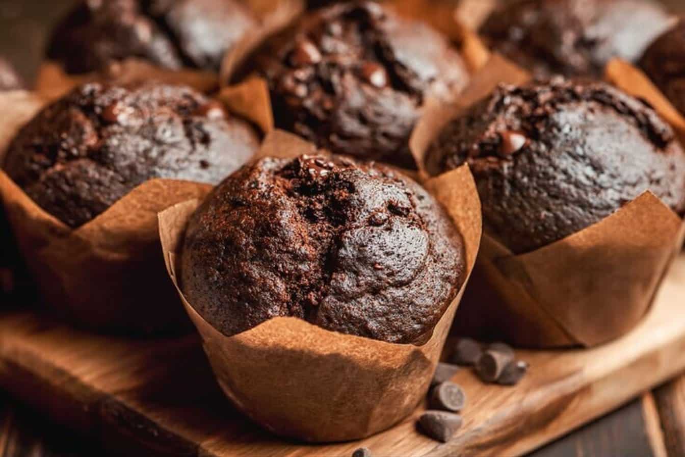 Double Chocolate Sourdough Muffins