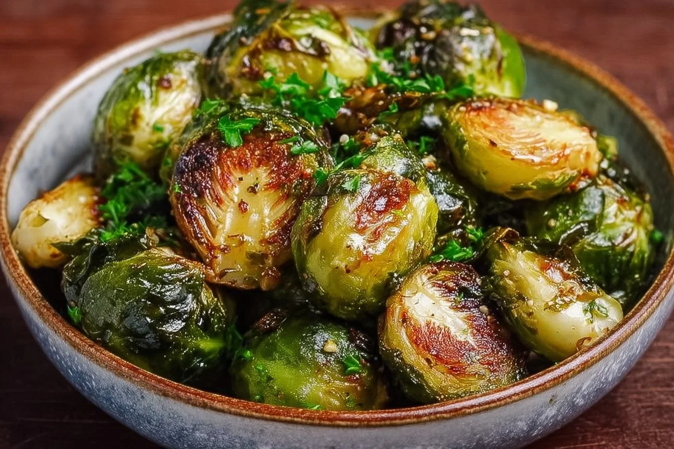 Crispy Air Fryer Brussels sprouts cooked to perfection
