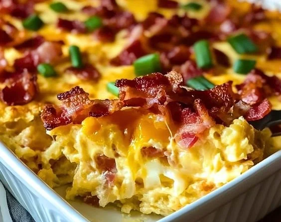 Delicious Bacon Egg Hashbrown Casserole served on a plate