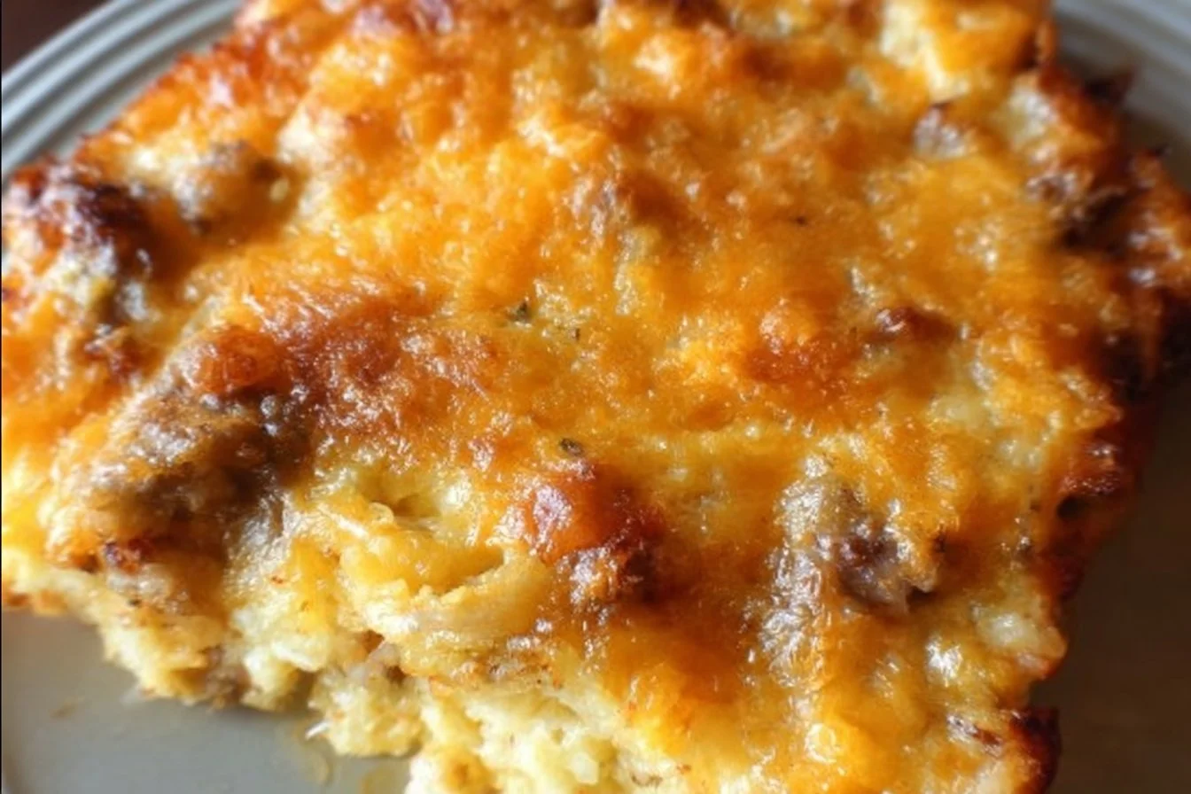 Delicious breakfast hashbrown casserole served in a baking dish