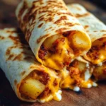 Cheesy potato burritos rolled in a tortilla, perfect for a satisfying meal.