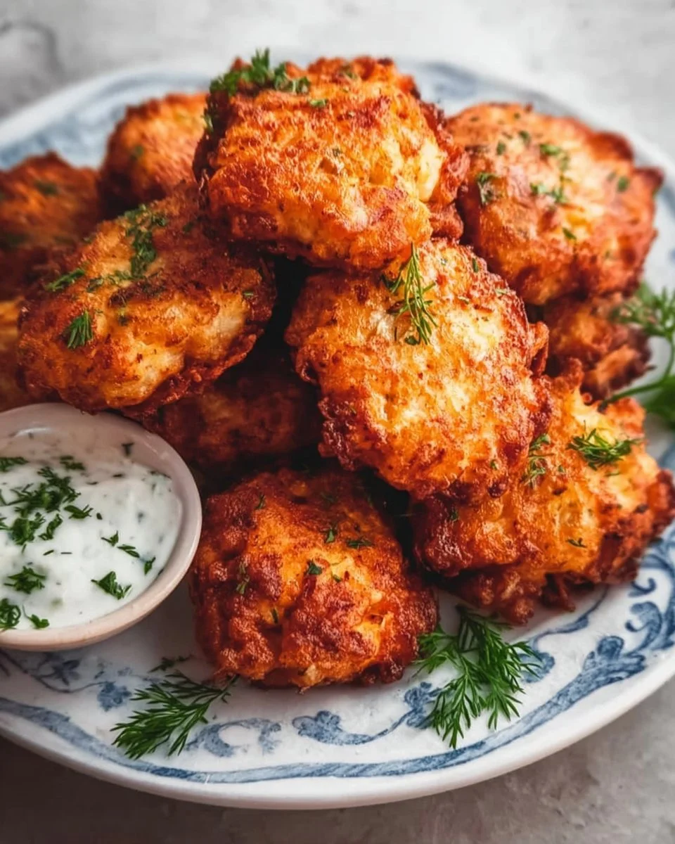 Crispy Chicken Fritters served with dipping sauce