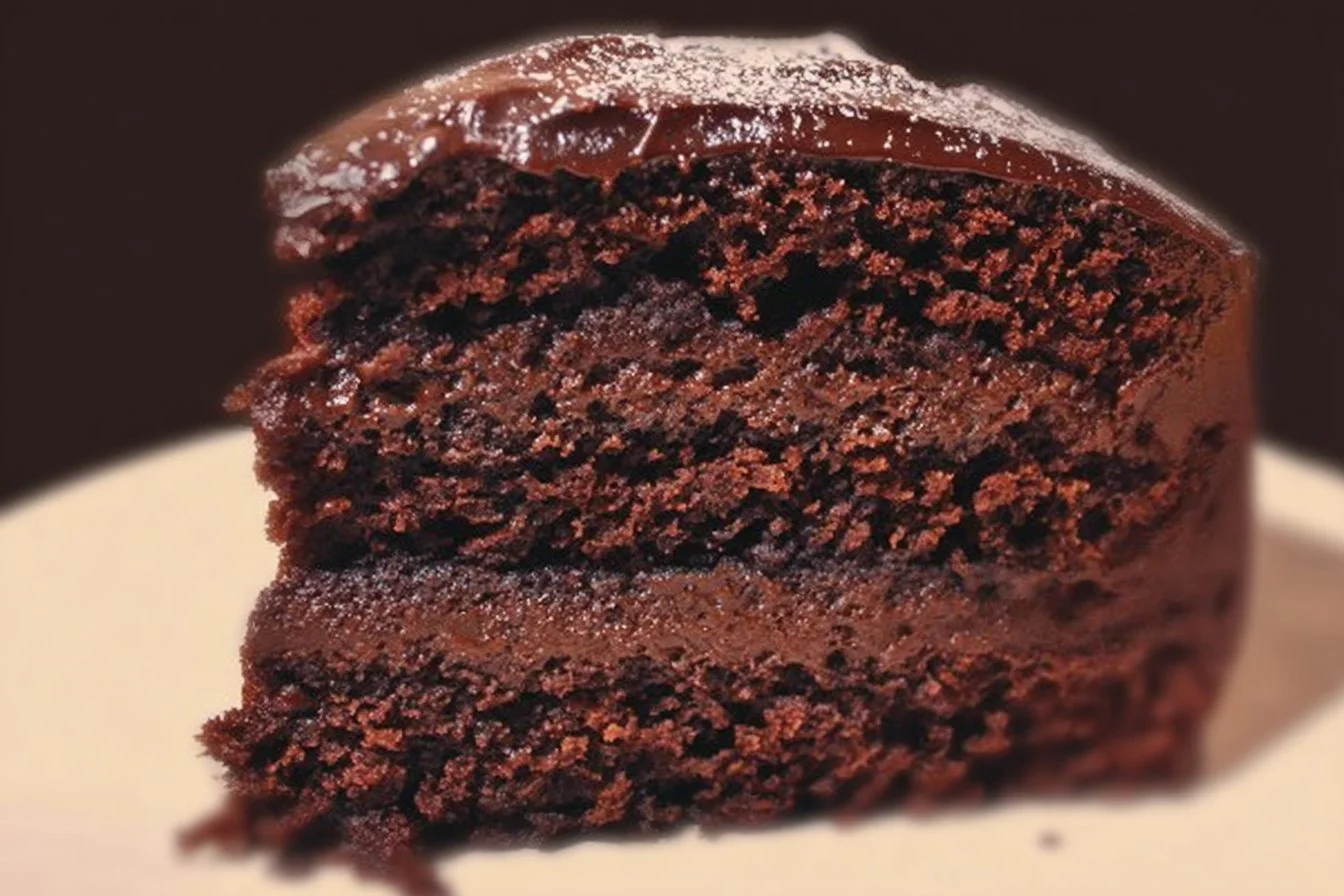 Delicious Chocolate Espresso Cake topped with chocolate ganache and coffee beans.