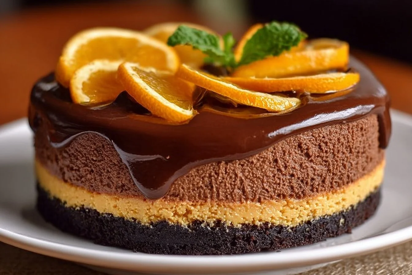 Chocolate Orange Cheesecake with chocolate and orange garnish