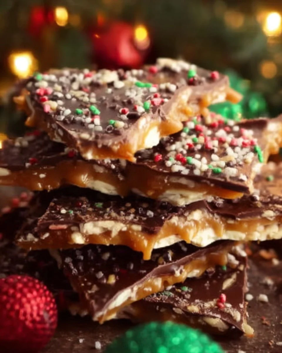 Delicious Christmas Crack made with chocolate and toffee for the holidays