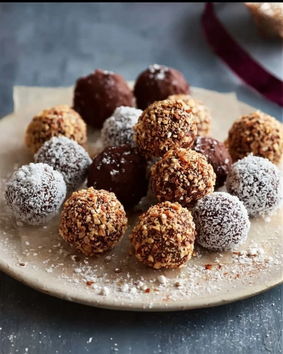 Delicious Christmas Rum Truffles decorated for the holiday season