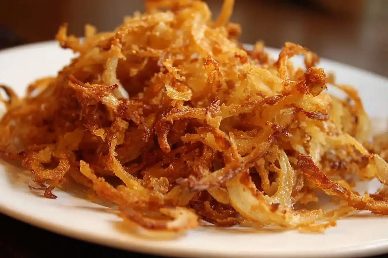 Homemade Copycat French's Fried Onions in a bowl ready to top dishes