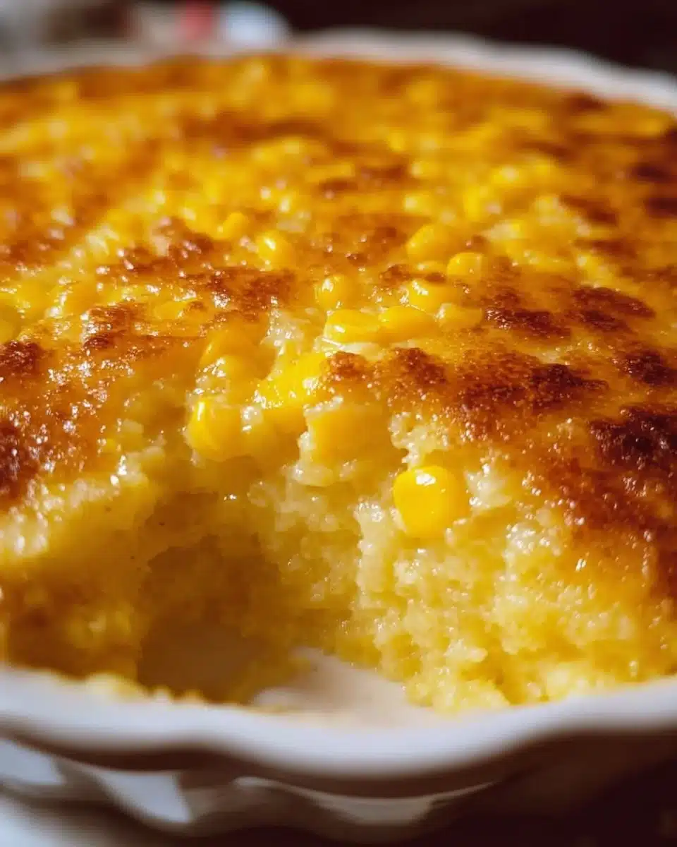Delicious creamed corn casserole baked to perfection with a golden top.