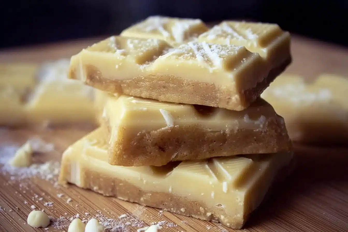 Creamy white chocolate bars, rich and smooth dessert treat