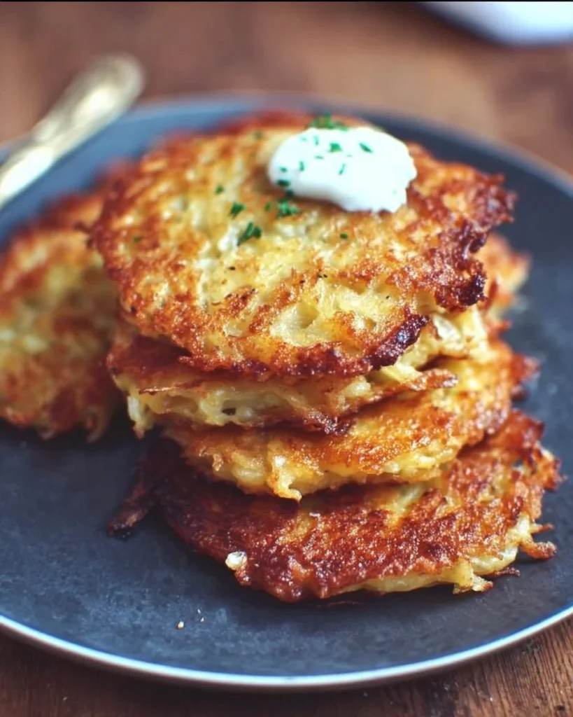 Crispy German potato pancakes served with apple sauce and sour cream