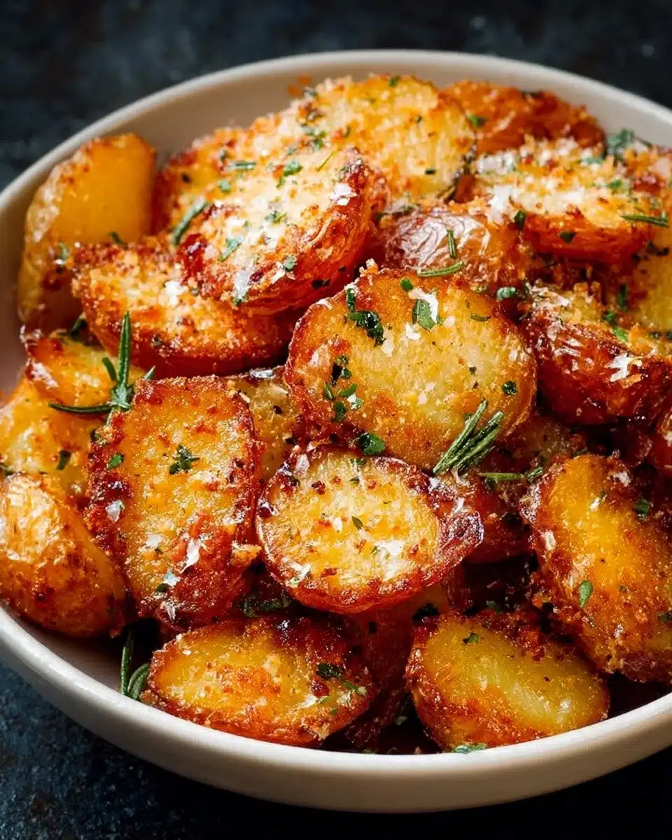 Crispy Parmesan roasted potatoes seasoned to perfection and golden brown