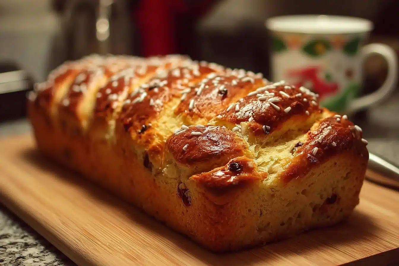 Loaf of delightful Christmas bread adorned with festive decorations