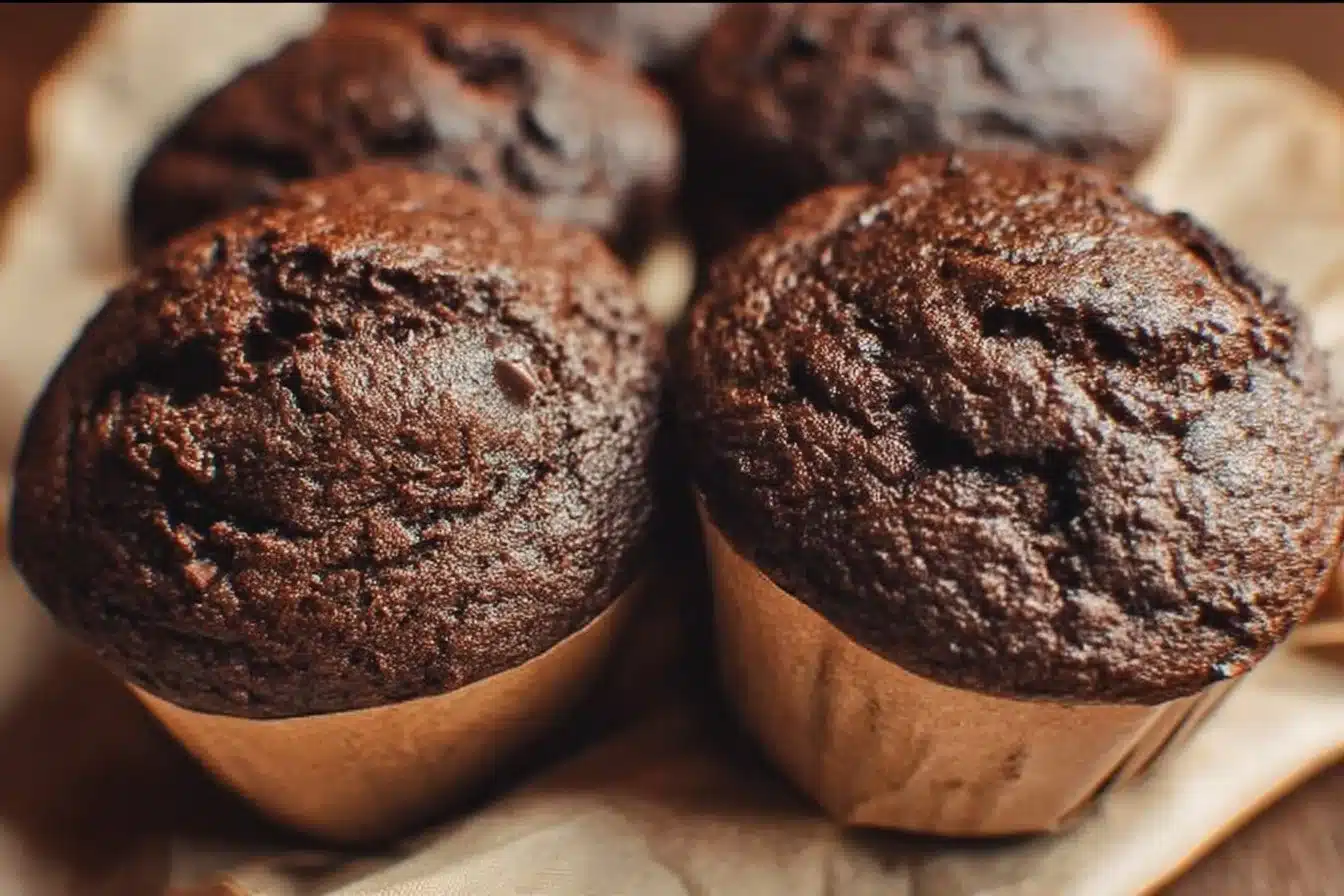 Double chocolate sourdough muffins fresh out of the oven