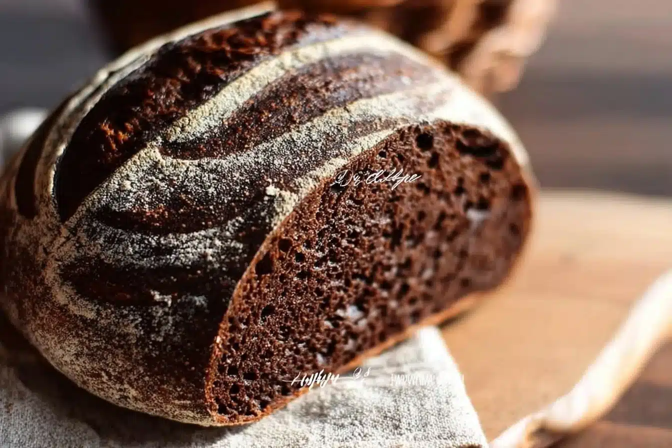 Freshly baked Espresso Cocoa Sourdough bread with rich coffee and chocolate flavors.