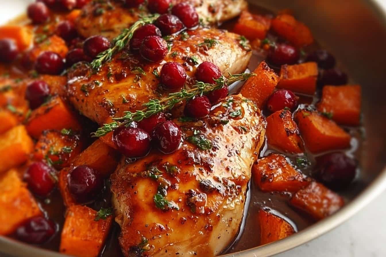 Cranberry Glazed Chicken with Carrots & Sweet Potatoes Recipe