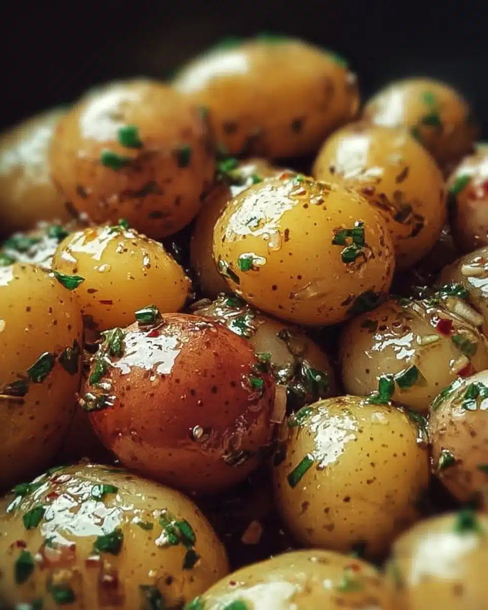 Delicious garlic sauce baby potatoes served on a plate